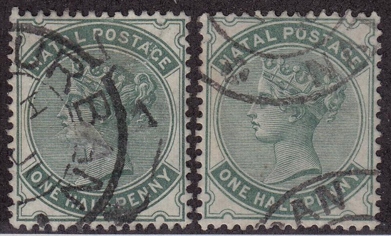 NATAL Used Scott # 65-66 Queen Victoria wmk 2 - pencil # on back 66 (2 Stamps)