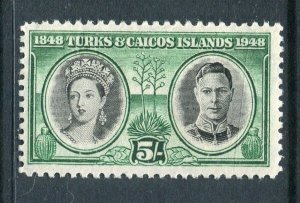 TURKS CAICOS; 1948 early GVI pictorial issue Mint hinged Shade of 5s. value