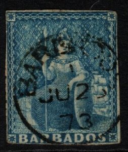 BARBADOS SG4 1852 (1d) DEEP BLUE 3 MARG USED