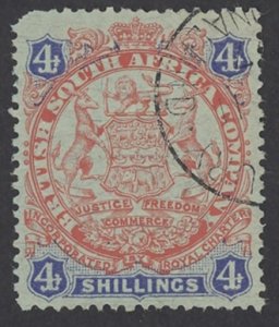 Rhodesia Sc# 37 Used 1896 4sh Coat of Arms