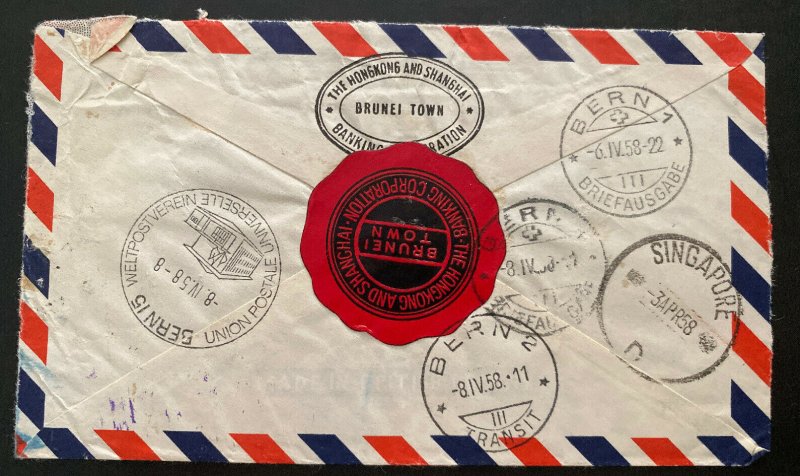 1958 Brunei Hong Kong Shanghai Bank Commercial Cover To Berne Switzerland