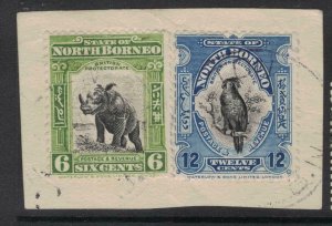 North Borneo 6c Rhino, 12c Bird On Piece VFU (5fco) 