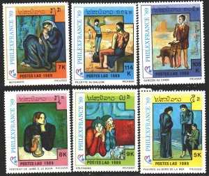 Laos. 1989. 1162-67. Painting, Picasso, dog, philatelic exhibition. MNH.