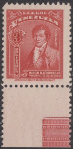 Venezuela 1940-43 3b Scarlet marginal. MNH unmounted. Scott 363, SG 608