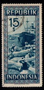 Republic of Indonesia Scott 55 Used Dock Workers loading ship stamp