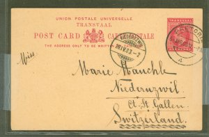 Transvaal  1903 Ed VII 1c postal card; used from Pretoria, long message.