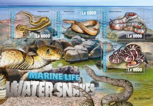 SIERRA LEONE - 2016 - Water Snakes - Perf 4v Sheet - Mint Never Hinged