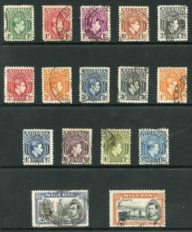 Nigeria SG45/59 1938-51 KGVI Wmk Mult Script CA Set of 16 Used