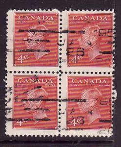 Canada-Sc#287-used 4c dark carmine KGVI Postes-Postage block-1949-Cdn1175-