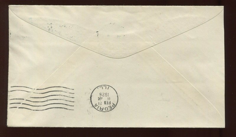 FEB 21 1928 CAM 2  LINDBERGH AIRMAIL COVER CHICAGO TO PEORIA ILLINOIS