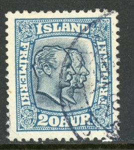 Iceland 1915 Two Kings 20a Blue Perf 14 Scott # 105 VFU D99