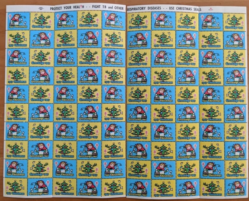 1965 USA CHRISTMAS SEALS STAMPS FULL SHEET of 100 Stamps (Christmas