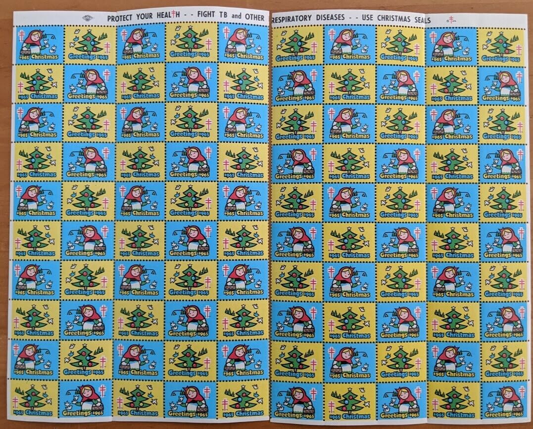 1965 USA CHRISTMAS SEALS STAMPS FULL SHEET of 100 Stamps (Christmas