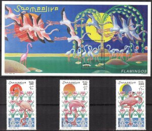 Somalia 1998 Birds Flamingo set of 3 + S/S MNH **
