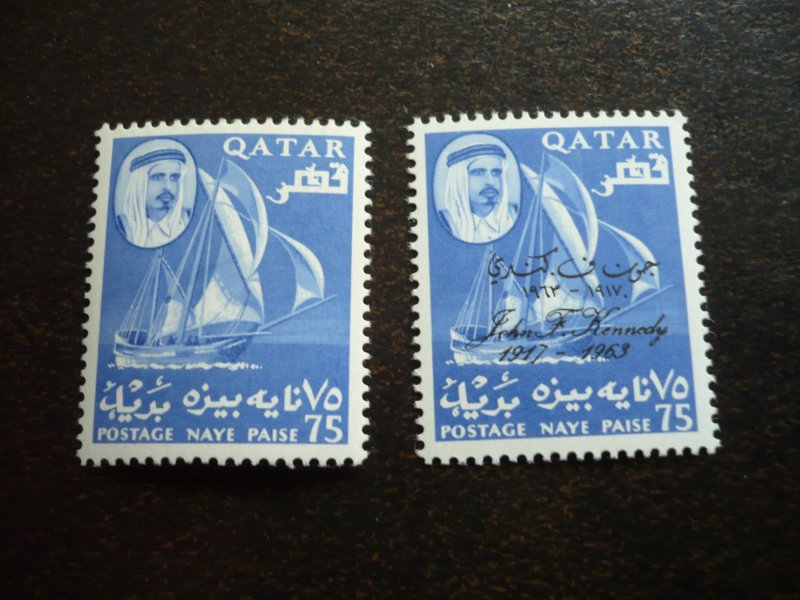 Stamps - Qatar - Scott# 32, 43 - Mint Hinged Part Set of 2 Stamps