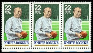 US Scott 2376 VF/MNH Strip of 3-1988 22¢ Knute Rockne-Legendary Coach-P.O. Fresh