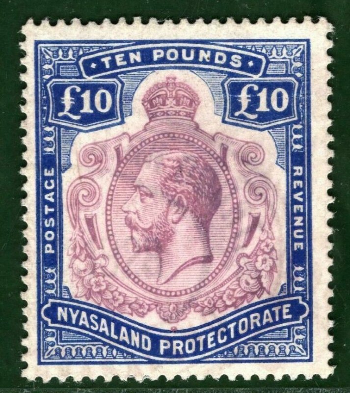 NYASALAND KGV Stamp Scott.24 £10 Key Plate High Value VFU Light Cancel* BLUE12