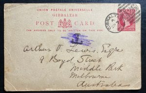 1894 Gibraltar Postal Stationery postcard Cover To Melbourne Australia