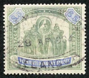 Malay States SG25a Five Dollars Green and Light Ultramarine Stamp Office Cancel