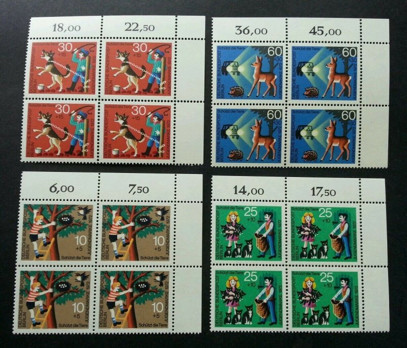 Germany Animal Welfare 1972 Protect Dog Deer Bird Cat Hedgehog (stamp blk 4) MNH