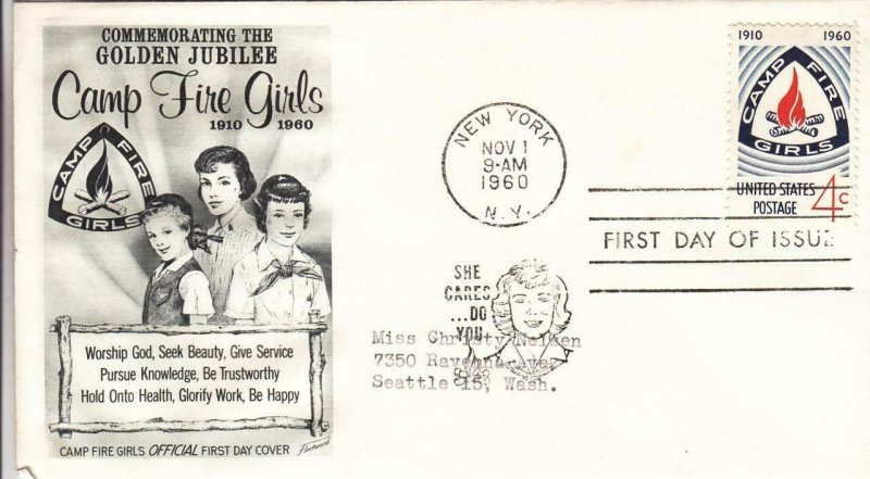 1960, 50th Anniv. Camp Fire Girls, Fleetwood, FDC (D13608)