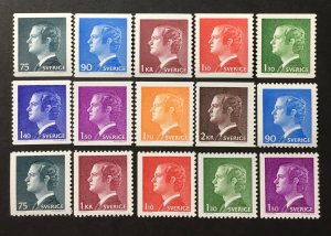 Sweden 1974-8 #1068-82, MNH, CV $7.95