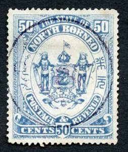 North Borneo SG82d 50c Chalky Blue Cat 65 pounds