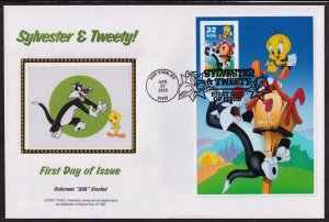 1998 Tweety & Sylvester Sc 3204c perf panel FDC Colorano Silk Cachet