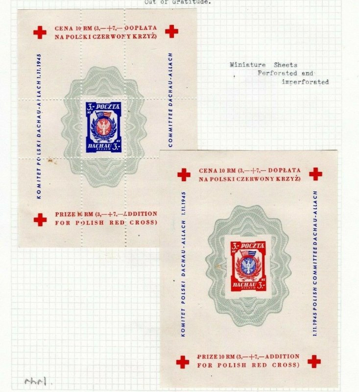 POLAND (WW2) Red Cross DACHAU Concentration Camp Miniature Sheets{2} MM EP650