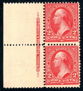 USAstamps Unused FVF US 1898 Washington Imprint Pair Scott 279b OG MNH