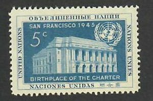 United Nations-New York;  Scott 12; 1952; Unused; NH