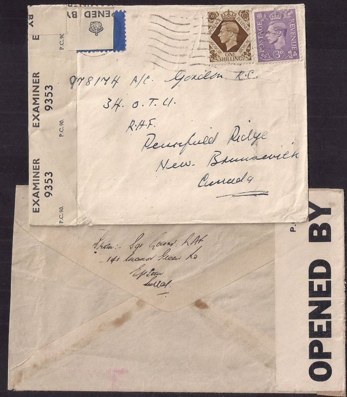 GREAT BRITAIN: FOUR covers, all with 3d Violet #263 War-time censors, airmail!