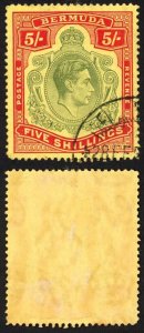 Bermuda SG118b KGVI 5/- Pale Green and Red/yellow Line Perf 14.25 (Ref 26)