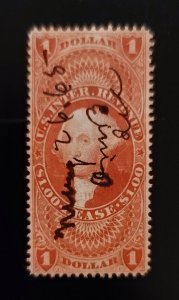 1862 $1 U.S. Internal Revenue, First Issue, Lease, Washington, Red, R70c