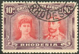 RHODESIA-1910-13 10d Scarlet & Reddish Mauve.  A very fine used example Sg 149