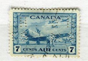 CANADA; 1942-48 early GVI Air issue OFFICIAL PERFIN issue fine used 7c. value