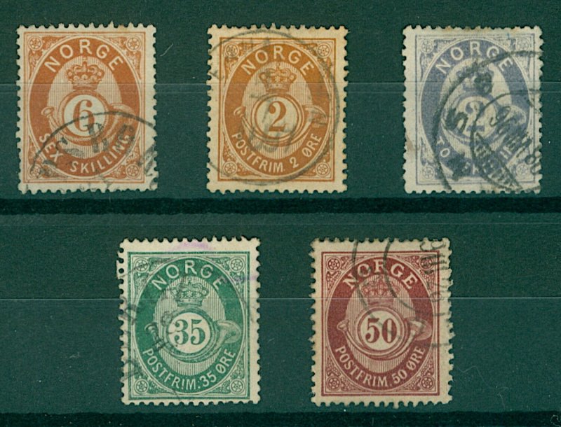 Norway 1872/7 range of early numeral issues to include sg36, 44, 61 VFU stamps