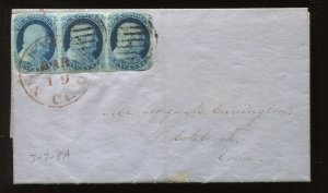 7-7-8A Franklin Type II-II-IIIa Strip of 3 Stamps On Cover w/Doporto Cert LV5482