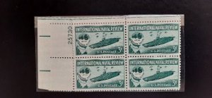 US Scott # 1091; Intern. Naval Rev. 3c; Plate Block of 4; MNH, og; VF centering