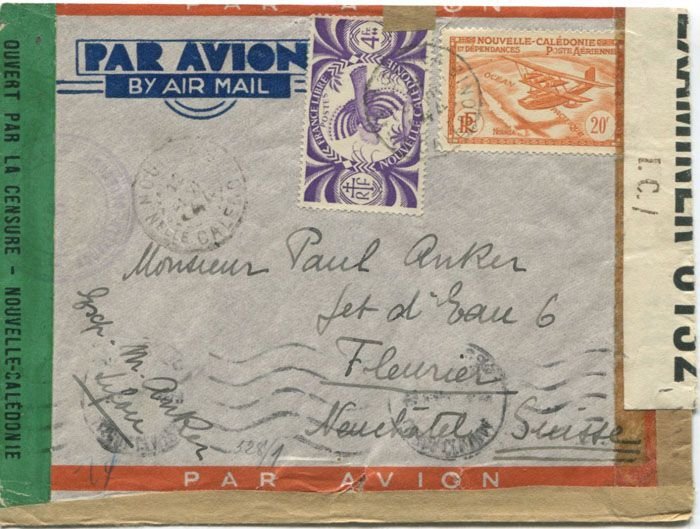 1944 New Caledonia quadruple censored airmail cover to Switzerland