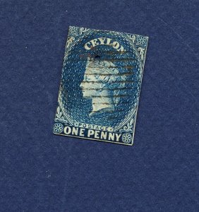 CEYLON  - Scott 1 used with pinhole and thin - Victoria - 1857
