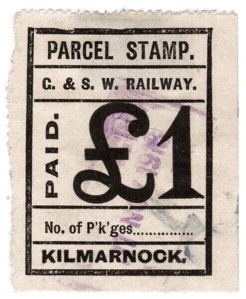 (I.B) Glasgow & South Western Railway : Parcel Stamp £1 (Kilmarnock)