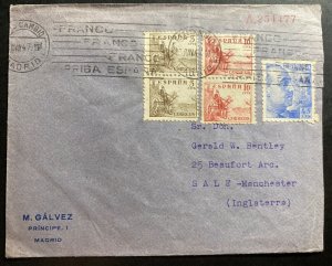 1947 Madrid Spain Commercial Cover To Manchester England Franco Cancel