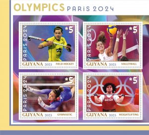 Stamps.Olympics games in Paris 2024 Guyana 2023 year 1+1 sheets perforated