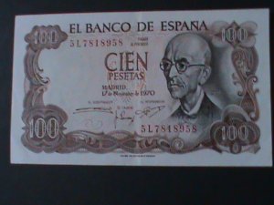 ​SPAIN-1970-BANK OF SPAIN-$100 PESETAS-UNCIRCULATED NOTE VF-54 YEARS OLD