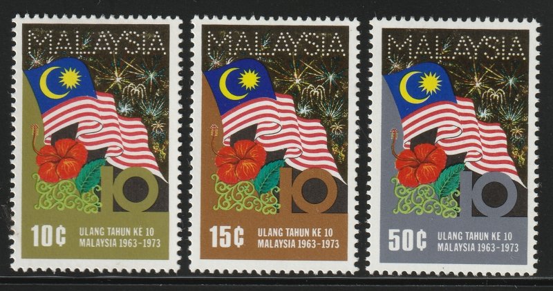 MALAYSIA 1973 Anniversary of Malaysia set of 3V MLH SG#105-107