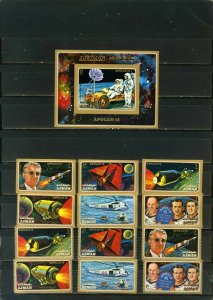 AJMAN 1971 SPACE RESEARCH/APOLLO XV 2 SETS OF 6 STAMPS PERF. & IMPERF.& S/S MNH