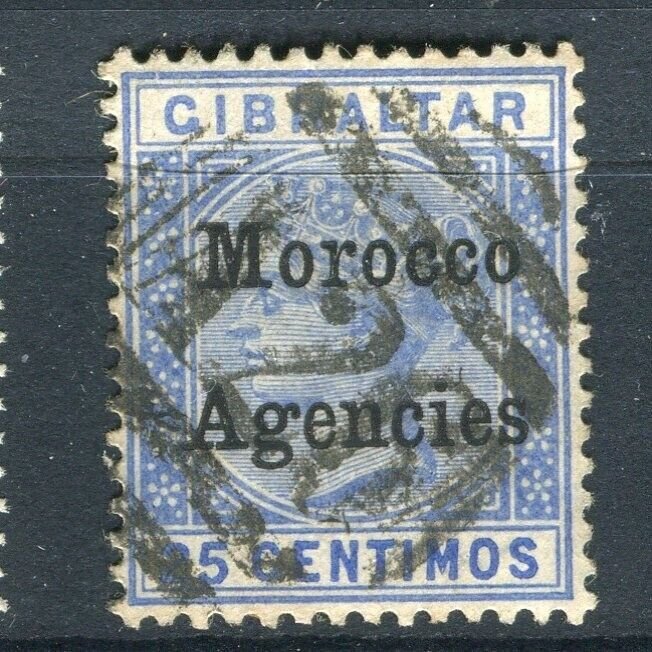 MOROCCO AGENCIES; Early 1900s classic QV Optd. issue fine used 25c. value
