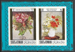 STATE OF OMAN 1972 Art Paintings FLOWERS Renoir Imperf. Souvenir Sheet MNH