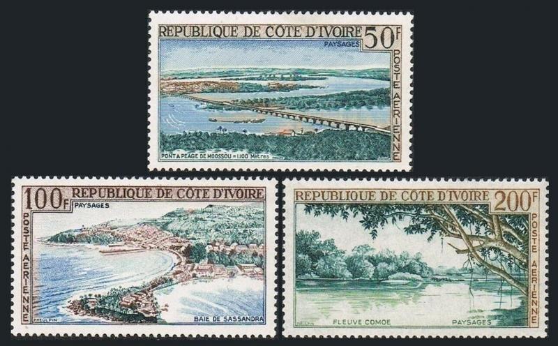 Ivory Coast C22-C24,hinged.Michel 248-249,255. Air Post 1963.Landscapes.Bridge.